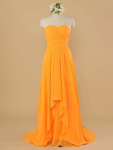 Prettiest Orange Chiffon with Ruffles Sweetheart Sheath/Column Bridesmaid Dress #PDS01012484