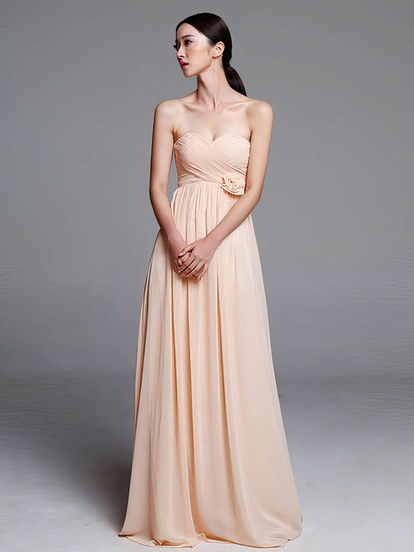 Chiffon with Flower(s) Best Pearl Pink Sweetheart Floor-length Bridesmaid Dresses #PDS01012487