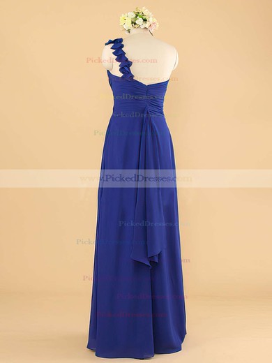 Inexpensive Royal Blue Chiffon with Ruffles A-line One Shoulder Bridesmaid Dress #PDS01012492