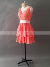 Perfect V-neck Tiered Watermelon Chiffon Short/Mini Bridesmaid Dresses #PDS01012495