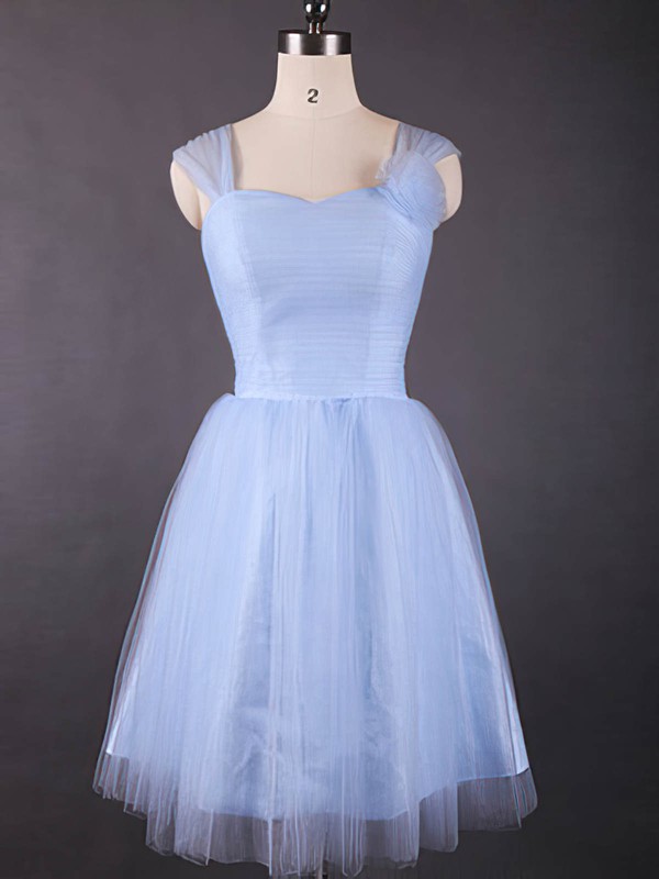 Light Sky Blue Tulle Ruffles Knee-length Simple Sweetheart Bridesmaid Dresses #PDS01012498