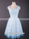 Light Sky Blue Tulle Ruffles Knee-length Simple Sweetheart Bridesmaid Dresses #PDS01012498