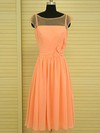 Knee-length Chiffon Flower(s) Unique Scoop Neck Orange Bridesmaid Dress #PDS01012499