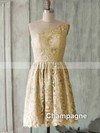 Girls One Shoulder Ruffles Open Back Short/Mini Lace Bridesmaid Dress #PDS01012505