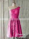 Girls One Shoulder Ruffles Open Back Short/Mini Lace Bridesmaid Dress #PDS01012505