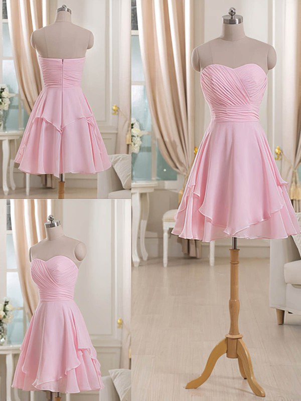 Sweetheart Short/Mini Pink Chiffon Ruffles Boutique Bridesmaid Dresses #PDS01012513