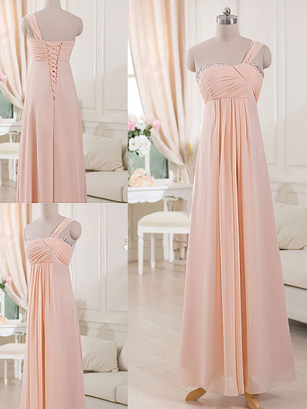 Amazing Pink Chiffon with Beading One Shoulder Sheath/Column Bridesmaid Dresses #PDS01012515