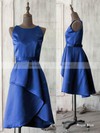 Dark Navy Satin with Sashes/Ribbons Scoop Neck Knee-length New Bridesmaid Dress #PDS01012521