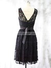 Knee-length Black Lace with Sashes/Ribbons Discount Scoop Neck Bridesmaid Dress #PDS01012527