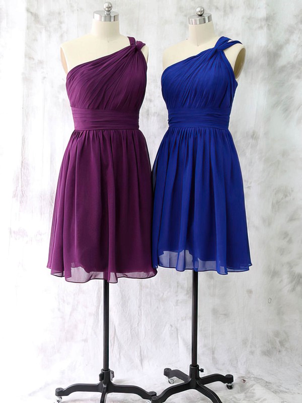 One Shoulder Royal Blue Chiffon Ruffles Short/Mini Different Bridesmaid Dress #PDS01012528