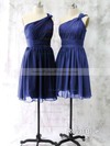 One Shoulder Royal Blue Chiffon Ruffles Short/Mini Different Bridesmaid Dress #PDS01012528