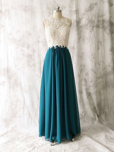 A-line Chiffon Tulle with Appliques Lace Scoop Neck Open Back Classy Bridesmaid Dress #PDS01012529