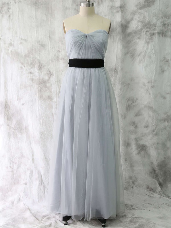 Cheap Sweetheart Light Slate Gray Tulle with Sashes/Ribbons A-line Bridesmaid Dress #PDS01012530