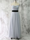 Cheap Sweetheart Light Slate Gray Tulle with Sashes/Ribbons A-line Bridesmaid Dress #PDS01012530