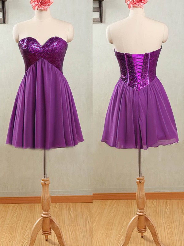 Best Purple Chiffon and Sequined Short/Mini Sweetheart Bridesmaid Dresses #PDS01012532