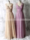 Latest Open Back Chiffon Lace V-neck Floor-length Bridesmaid Dresses #PDS01012534