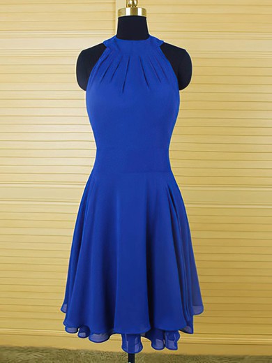 Coolest Scoop Neck Ruffles Chiffon Royal Blue Knee-length Bridesmaid Dress #PDS01012543