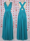 Online Blue Chiffon with Pleats Floor-length V-neck Bridesmaid Dress #PDS01012549