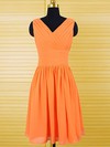 Classy Chiffon Ruffles Knee-length V-neck Orange Bridesmaid Dresses #PDS01012556