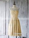 Light Slate Gray Chiffon Tulle with Appliques Lace Knee-length New Bridesmaid Dress #PDS01012560