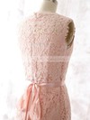 Perfect Knee-length with Sashes/Ribbons Sheath/Column Pink Lace Bridesmaid Dress #PDS01012562