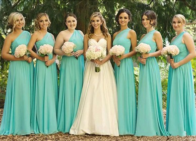 Blue Chiffon Ruffles Floor-length Affordable One Shoulder Bridesmaid Dress #PDS01012568