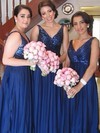V-neck Chiffon Sequined Straps Empire Royal Blue Online Bridesmaid Dresses #PDS01012579
