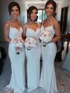 Ivory Silk-like Satin Appliques Lace Spaghetti Straps Sheath/Column Bridesmaid Dress #PDS01012581