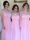 Expensive A-line Scoop Neck Chiffon Beading Pink Bridesmaid Dress #PDS01012583