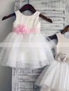 Ball Gown White Tulle Elastic Woven Satin Flower(s) Scoop Neck Latest Flower Girl Dress #PDS01031847