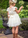 White Scoop Neck Lace Organza Sashes/Ribbons Cap Straps Ankle-length Flower Girl Dress #PDS01031853