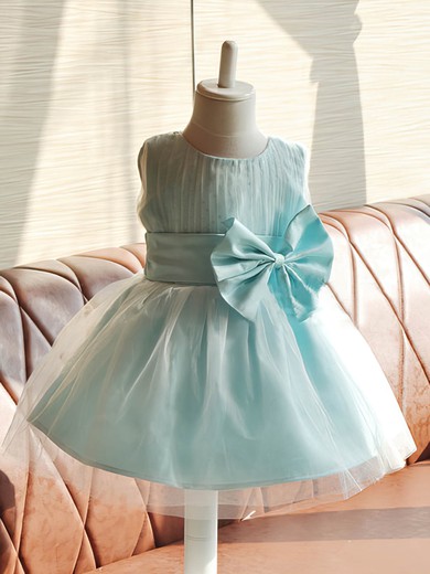 Hot Emerald Satin Tulle Scoop Neck with Bow Knee-length Flower Girl Dresses #PDS01031858