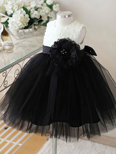 Beautiful Ankle-length Black Tulle with Flower(s) Ball Gown Flower Girl Dresses #PDS01031860