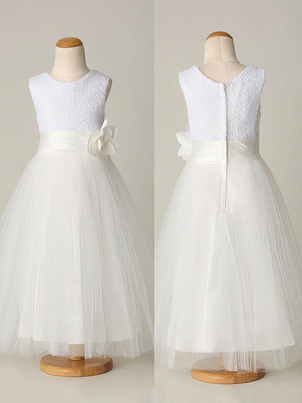 Pretty Ankle-length Tulle Sequined with Flower(s) Scoop Neck Flower Girl Dresses #PDS01031865