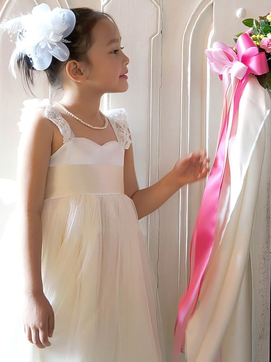 Cute Ivory A-line Tulle with Sashes/Ribbons Square Neckline Flower Girl Dress #PDS01031867