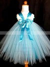 Halter Blue Tulle with Flower(s) and Bow Back Nice Ankle-length Flower Girl Dresses #PDS01031868