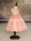 Ankle-length Orange Organza with Ruffles Scoop Neck Cheap Flower Girl Dresses #PDS01031869