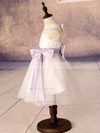 Simple Ankle-length Scoop Neck White Lace Tulle with Bow Flower Girl Dresses #PDS01031878