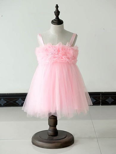Beautiful Square Neckline Pink Tulle with Ruffles Knee-length Flower Girl Dresses #PDS01031879