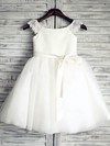 Discounted Ankle-length White Satin Tulle with Sashes/Ribbons Scoop Neck Flower Girl Dress #PDS01031881
