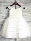 Discounted Ankle-length White Satin Tulle with Sashes/Ribbons Scoop Neck Flower Girl Dress #PDS01031881