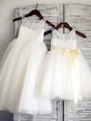 Pretty Ankle-length Ivory Scoop Neck Lace Tulle Sashes/Ribbons Flower Girl Dresses #PDS01031885