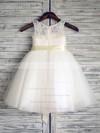Pretty Ankle-length Ivory Scoop Neck Lace Tulle Sashes/Ribbons Flower Girl Dresses #PDS01031885