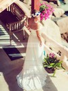 White Chiffon Lace Off-the-shoulder Split Front Court Train Wedding Dress #PDS00021438