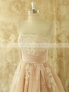 Strapless Champagne Organza with Appliques Lace Chapel Train Famous Wedding Dresses #PDS00021441