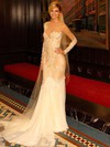Scoop Neck Chiffon Tulle Appliques Lace Long Sleeve Trumpet/Mermaid Wedding Dress #PDS00021443