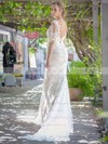 Pretty Trumpet/Mermaid Watteau Train Ivory Lace 1/2 Sleeve Wedding Dresses #PDS00021451