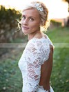 Good Trumpet/Mermaid 3/4 Sleeve White Lace Open Back Wedding Dress #PDS00021456