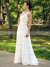 Nice Ruffles V-neck Floor-length Ivory Chiffon Wedding Dresses #PDS00021463