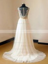 Sweep Train Tulle Scoop Neck Appliques Lace Elegant Ivory Wedding Dresses #PDS00021467